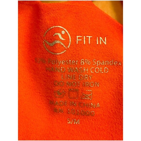 FIT IN Orange Stretchy Bike Athletic Workout Women's Shorts Cutout Waist SM/MED - Picture 4 of 8
